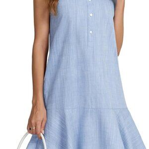Women's Cotton Linen V Neck Button Down Mini Dress Pockets Casual Summer